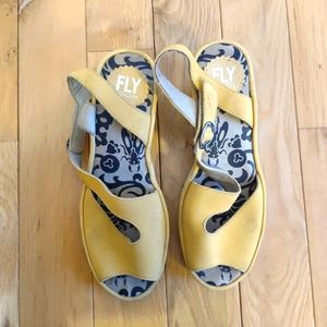 Fly London Yellow Heeled Sandals Size 7, Very good condition.